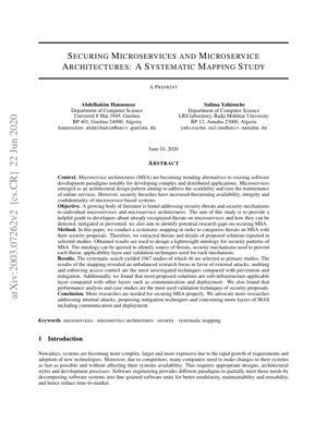 PDF Document Cover - Securing Microservices and Microservice Architectures: A Systematic Mapping Study